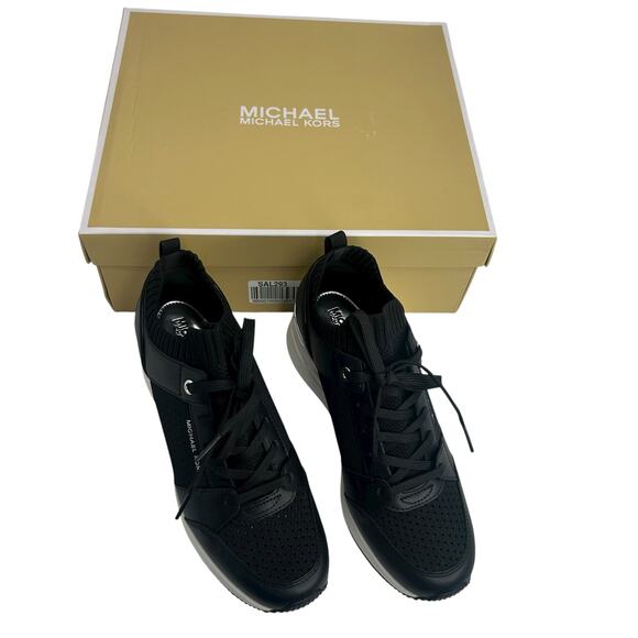 NEW Michael Kors Georgie Knit Trainers Size 7.5 Black Wedge Lace Up sneakers - Picture 4 of 11